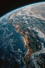 Fototapeta premium A stunning, vibrant view of Earth from space, coastlines and lights