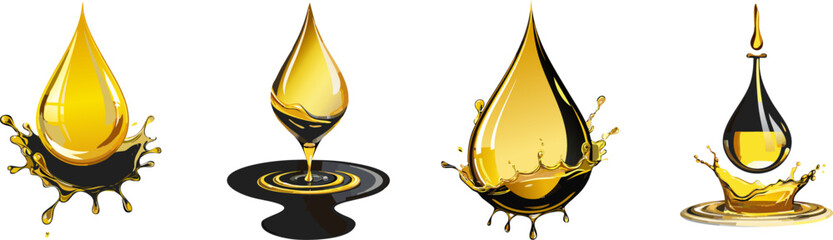 Elegant drops of oil cascade and splash, showcasing a dynamic fluidity and vibrant hue. The glistening droplets captivate the eye with their intricate patterns and light reflections.