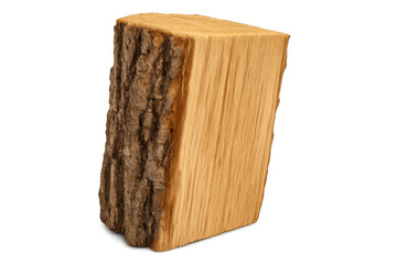 Fototapeta premium Studio shot of a rectangular piece of wood with bark and visible grain, isolated on transparent background