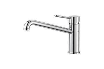 Modern chrome kitchen faucet with single handle design, isolated on a transparent background