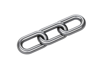 Obraz premium Three connected silver chain links in a row, isolated on a transparent background