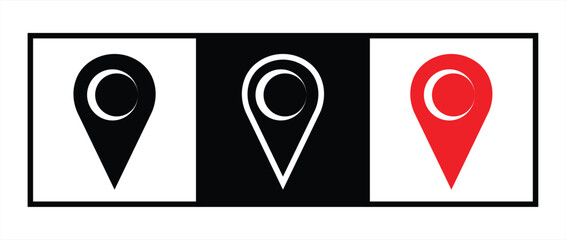 icon set location pin filled and outlined in black. vector illustration