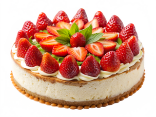  tasty cake with fresh strawberries isolated on white background, PNG