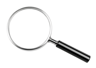  magnifying glass with a metallic frame and black isolated on white background PNG, ai generated