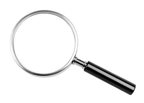  magnifying glass with a metallic frame and black isolated on white background PNG, ai generated