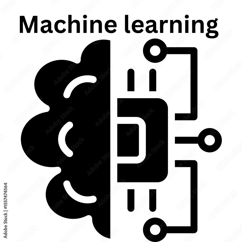 Poster artificial intelligence and machine learning concept with brain and circuit illustration for technol