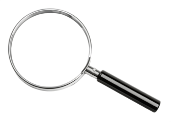  magnifying glass with a metallic frame and black isolated on white background PNG, ai generated