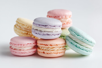 Pastel Macarons on White Background