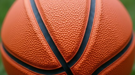 Fototapeta premium A close-up photograph of a basketball texture, with pebbled grain and worn orange surface