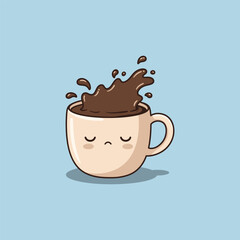 Cute Coffee Cup Cartoon Faces with Chocolate Splash Vector Illustration