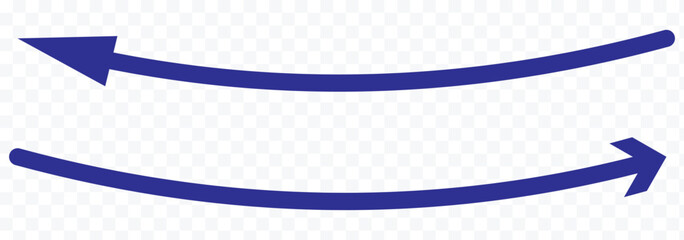 Long black curved arrows. A set of two arrows pointing up left and up right. Trendy black arrows in a flat style. Vector illustration.