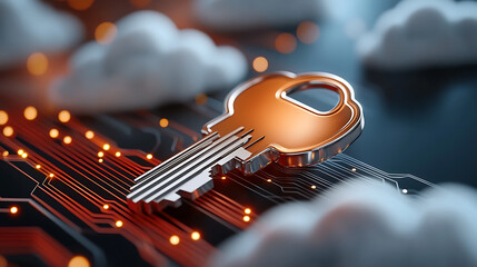 Digital key concept virtual environment technology image cloud-based security close-up access control visualization