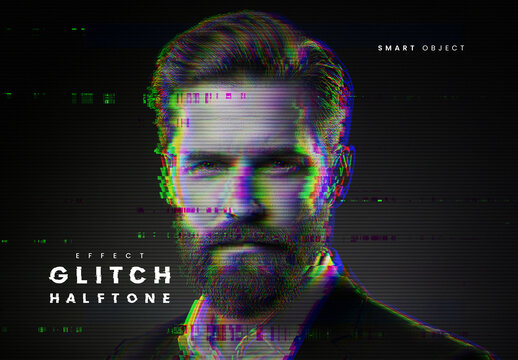 Glitch Halftone Portrait Photo Effect