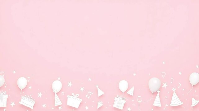 Seamless Pink Birthday Background Animation with Balloons, Gifts, and Festive Doodles