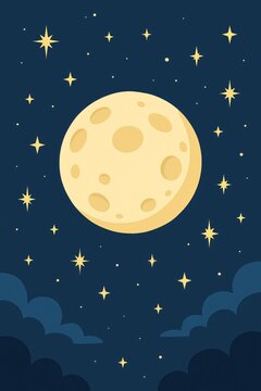 Cartoon Moon and Stars Night Sky 