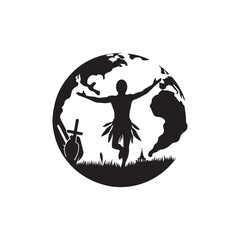 Fototapeta premium World's Invigenous Peoples Day Silhouette Vector Illustration, Solid White Background.