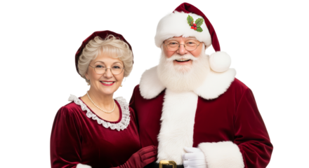 Santa Claus and Mrs. Claus share joy and warmth during festive Christmas celebrations in their traditional red outfits