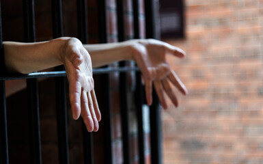 Women's hands on prison railings