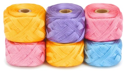 Colorful Yarn Balls Stacked Close Up Photography