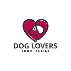 Dog's love logo with a dog line of vector art lines, combining dogs with a simple and attractive style of heart. Design radiates love and excitement