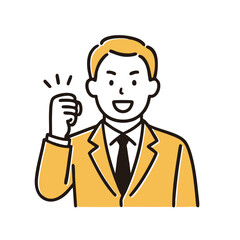 Businessman fist pump “Let's go!” pose, minimal line art illustration