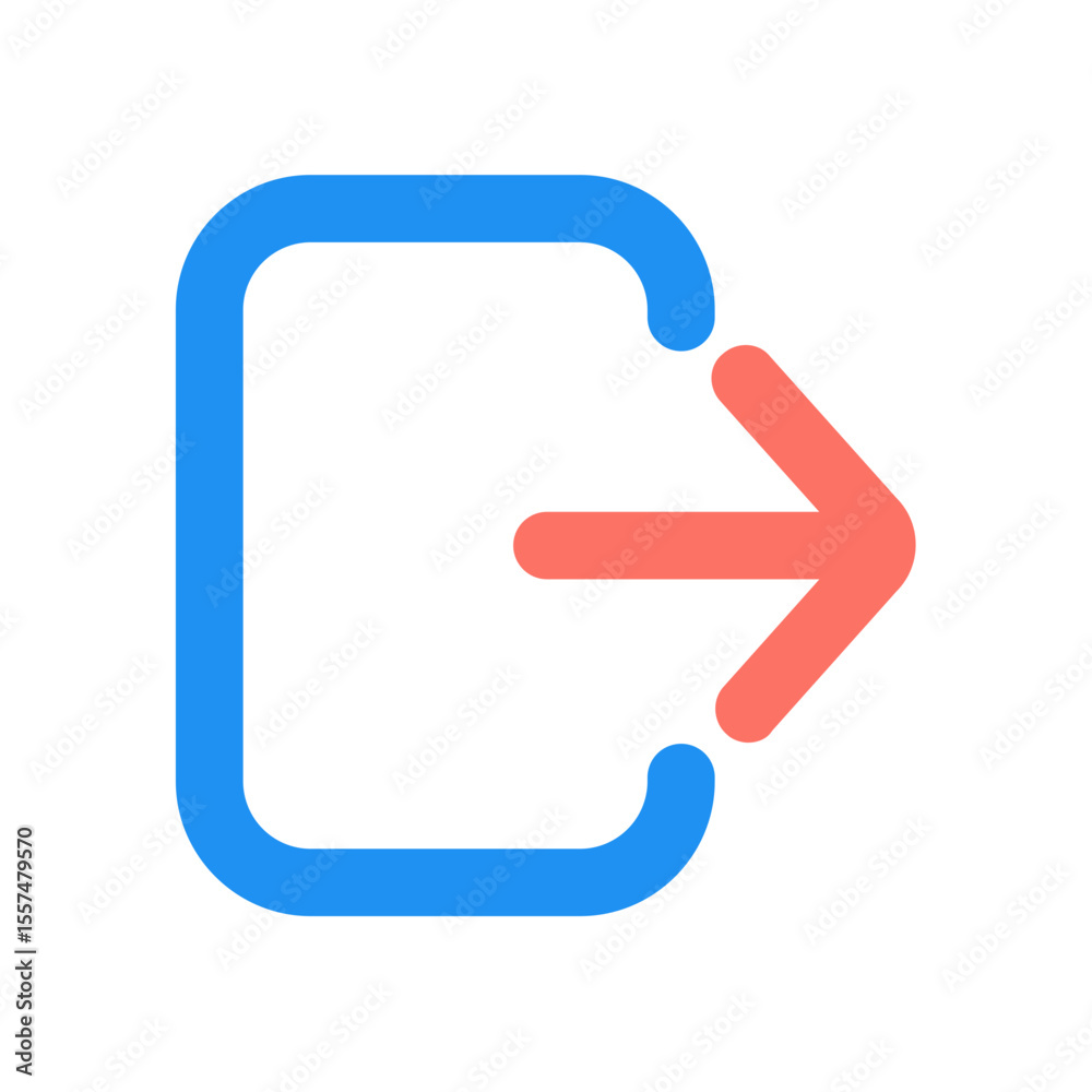 Poster blue outlined square with an arrow pointing right indicating exit or logout functionality shown here