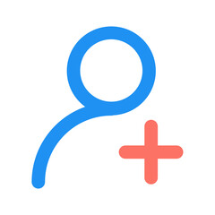 Fototapeta premium Blue user icon with a red plus sign indicating add user or create new account on a white background