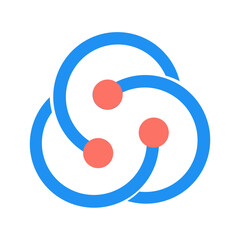 Illustration of three interconnected blue circles with three orange dots at the intersections of the circles