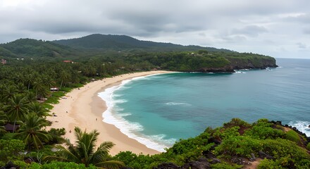 Fototapeta premium Aerial coastal view of a tropical beach and turquoise sea