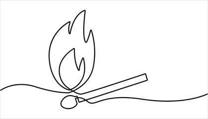 Burning one line continuous hand drawn doodle icon, Burning matches in one continuous line drawing of illustration, simple burning match stick line art vector illustration.



