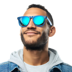PNG Stylish Man in Blue Sunglasses Summer Fashion Portrait against transparent Background