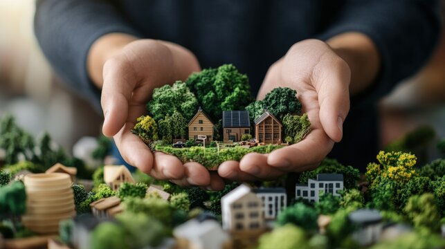 Entrepreneur present innovative sustainable business model to engaged community audience surround by eco-friendly products in modern conference room. Startup founder showcasing environmental business.