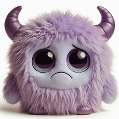 Obraz premium Fluffy Plush Purple Sad Teardrop Monster with Droopy Horns