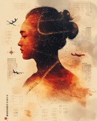 Ancient Silk Road fading into modern air routes Silk Road Trade Networks historical infographic style map transition composition digital art