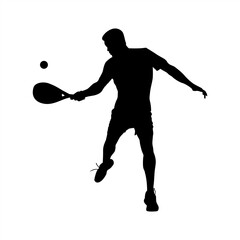 Silhouette of a Padel Player in Mid Forehand Shot, Male Athlete Striking a Padel Ball in Action Pose