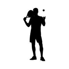 Relaxed Male Padel Player Holding Racket Silhouette, Padel Player with Ball and Racket in Calm Pose