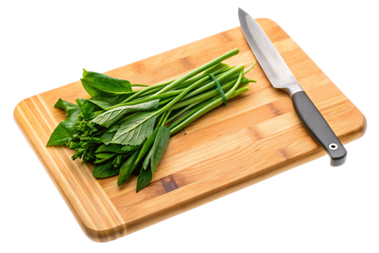  wooden cutting board with knife isolated on white background PNG, ai generated - Powered by Adobe