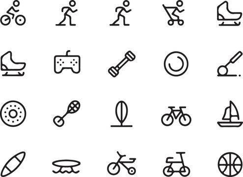 Sports and Leisure Icon Set: A comprehensive set of sports and leisure icons, perfect for conveying a variety of active pursuits and recreational activities. These simple.