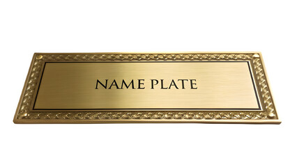 Fototapeta premium Elegant gold name plate with ornate decorative border and engraved text name plate on a black background
