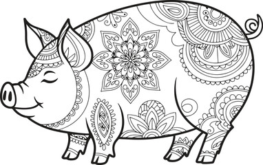 Ornate Mandala pig vector illustration 