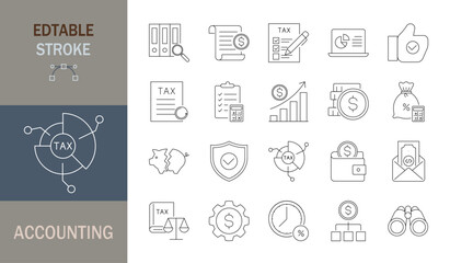 accounting icon set. Editable line icons. Vector illustration.