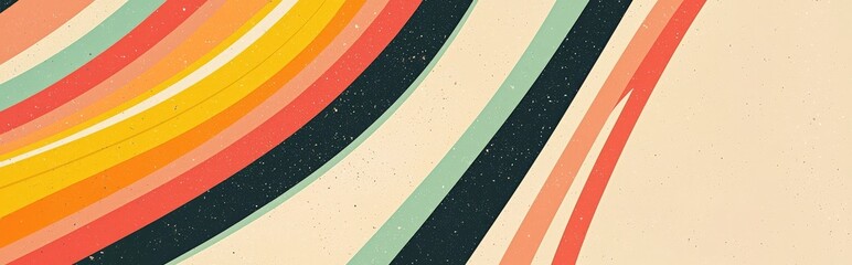 Retro-inspired pastel rainbow stripes abstract pattern on beige background nostalgic playful graphic design element