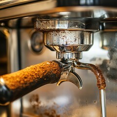 Espresso Machine Portafilter with Ground Coffee - Perfect for Café and Barista Settings