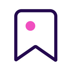 Illustration of a white bookmark with a purple outline and a pink circle near the top center