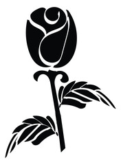 Elegant Black Rose Vector Illustration with Detailed Petals and Leaf Design Element