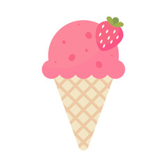 Strawberry Ice Cream Cone with a Fresh Strawberry Topping 