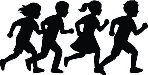 Silhouette children running jogging active lifestyle school kids Vector illustration