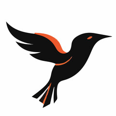 A sleek vector illustration of a black bird in flight with subtle orange accents, conveying freedom, agility, and grace.