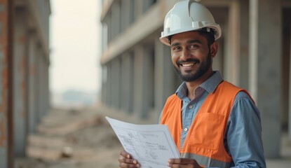 young architect in india posing with paper plan