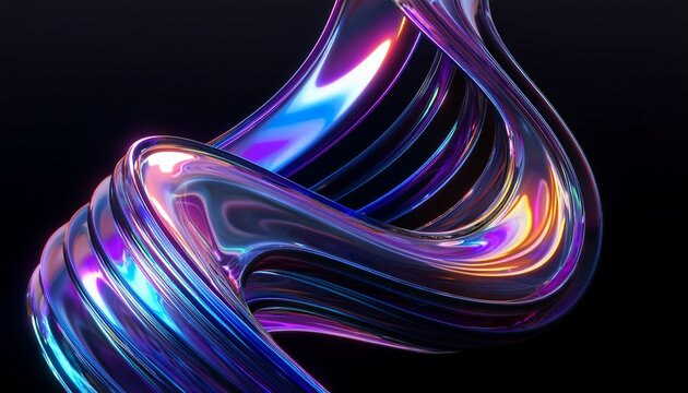 abstract liquid glass holographic iridescent neon curved wave in motion dark background 3d render abstract dark holographic iridescent neon background fluid liquid glass curved wave in motion